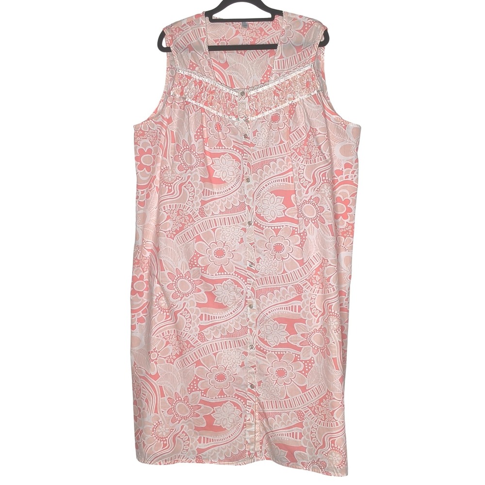 Pink K House Coat Nightgown‎ Robe Women XL Vintage Floral Paisley Kmart